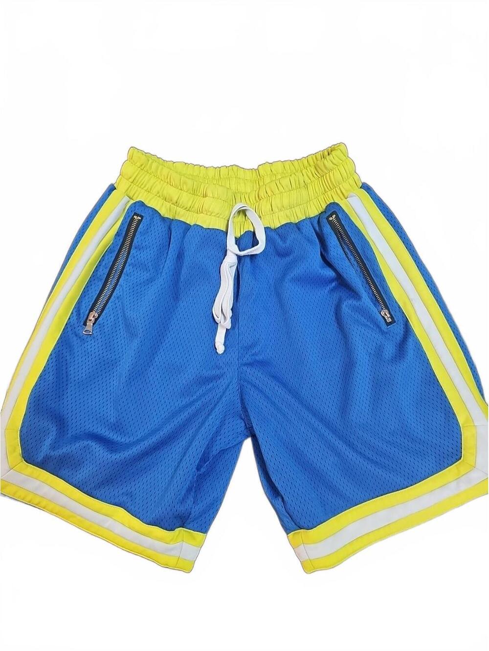 Lifted Anchors Mens  Mesh Basketball Shorts Yellow Blue Size Medium